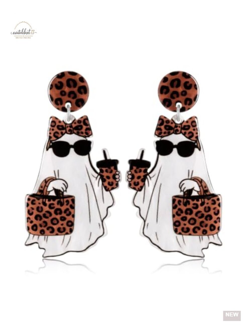 Leopard Ghost Dangle Earrings Acrylic Stainless Steel Halloween